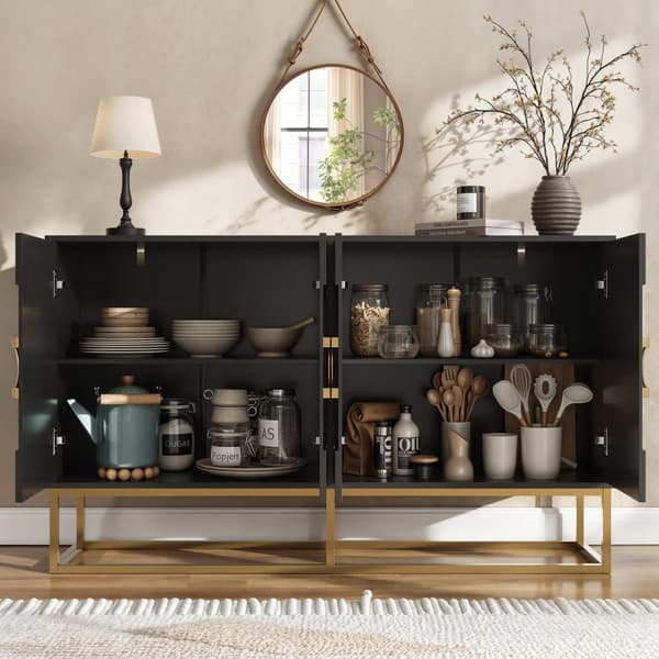 Esszimmerschrank 140x40x83cm, minimalistisk sort opbevaringsskab til stue og spisestue med rund dør design