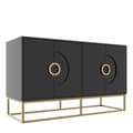 Miniatyrbillede 4 af 9: Esszimmerschrank 140x40x83cm, minimalistisk sort opbevaringsskab til stue og spisestue med rund dør design
