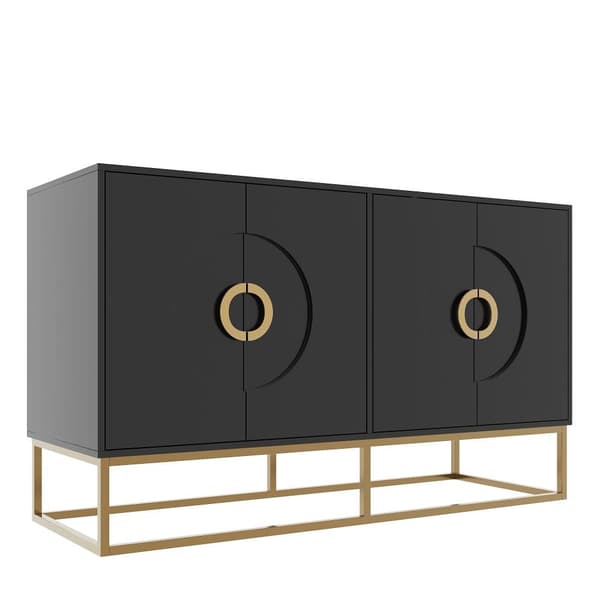 Esszimmerschrank 140x40x83cm, minimalistisk sort opbevaringsskab til stue og spisestue med rund dør design