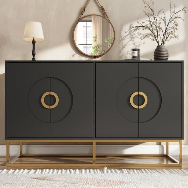 Esszimmerschrank 140x40x83cm, minimalistisk sort opbevaringsskab til stue og spisestue med rund dør design