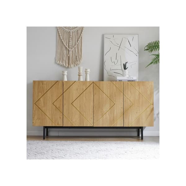 Buffé med 4 dörrar och metallinsatser i naturträ - Mått: H78 cm / B160 cm / D40 cm