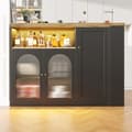Miniatyrbillede 4 af 7: Sort mat buffet skænk, 360° drejelig stang, med træbord, med regnbueglasdøre og LED-lys, skænk, vinkøler
