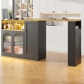 Miniatyrbillede 2 af 7: Sort mat buffet skænk, 360° drejelig stang, med træbord, med regnbueglasdøre og LED-lys, skænk, vinkøler