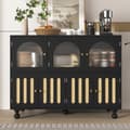 Miniatyrbillede 1 af 6: Sort moderne buffet skænk, regnbue glasdør, klavernøgleformet dør, runde søjleben, stilfuldt opbevaringsskab