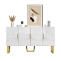 Miniatyrbillede 2 af 7: 150 cm moderne luksus hvid skænk med højglans teksturerede låger og guldgreb, 4-dørs design, højdejusterbare hylder