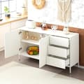 Miniatyrbillede 4 af 6: Hvid moderne minimalistisk buffet skænk, opbevaringsskab, bølget design, justerbar hylde, 3 skuffer, velegnet til stue
