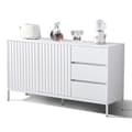 Miniatyrbillede 6 af 6: Hvid moderne minimalistisk buffet skænk, opbevaringsskab, bølget design, justerbar hylde, 3 skuffer, velegnet til stue