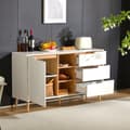 Miniatyrbillede 2 af 6: Moderne hvid buffet skænk med hylder, 3 skuffer og åben opbevaring med anti-vippe-design til brug i spisestuen
