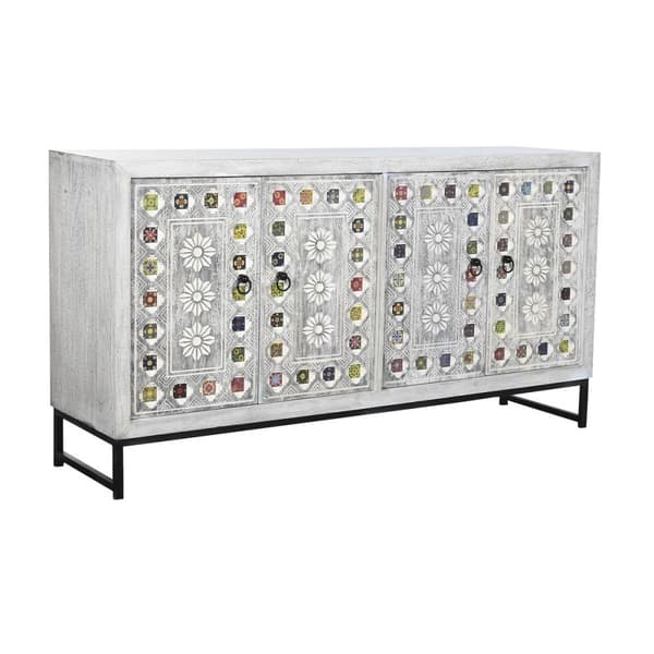 Skænk DKD Home Decor Keramik Grå Hvid Mangotræ (150 x 38 x 80 cm)