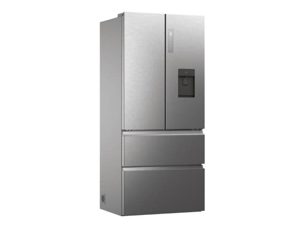 Haier FD 83 Series 7 HFW7819EWMP - Kylskåp/frys - nedre frys med fransk dörr med vattenbehållare - Wi-Fi - bredd: 83 cm - djup: 66.9 cm - höjd: 192.5 Platina, Rostfritt stål