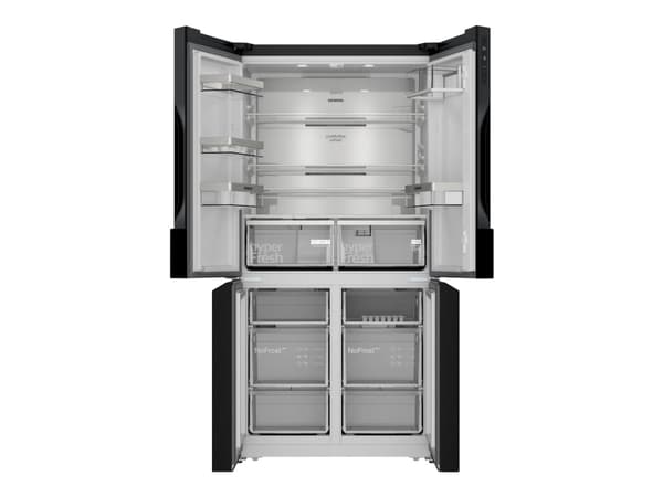 Siemens KF96NAXEA - Kjøleskap/fryser - bunnfryser - bredde: 91 cm - dybde: 73.1 cm - høyde: 183 cm - 605 liter - Klasse E - BlackSteel