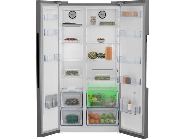 Beko GN1603140XBN, Fristående, Rostfritt stål, Amerikansk dörr, LED, LED, På dörren