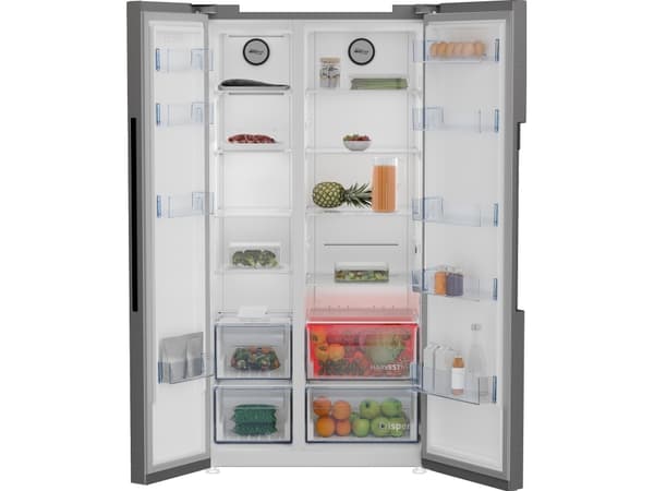 Beko GN1603140XBN, Fristående, Rostfritt stål, Amerikansk dörr, LED, LED, På dörren