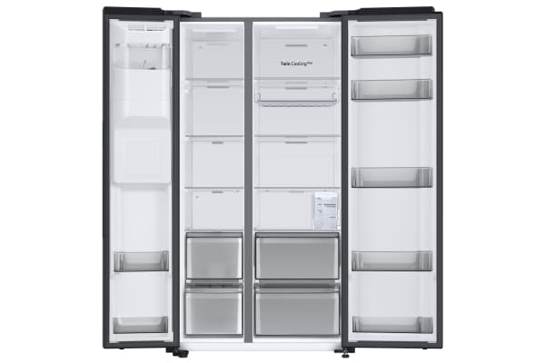 Samsung RS68CG853EB1, Fristående, Amerikansk dörr, Antracit, Insida, R600a, Härdat glas