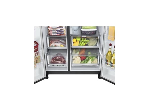 LG InstaView GSGV80EPLL, vapaasti seisova, amerikkalainen ovi, musta, kosketusnäyttö, LED, sisällä