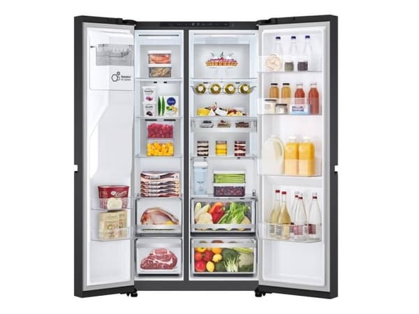 LG GSLE91EVAC, Vapaasti seisova, Amerikkalainen ovi, Musta, LED, Oven päällä, Lasi