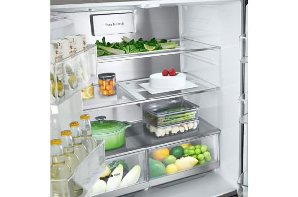 LG InstaView GMG861MBAE, Frittstående, Amerikansk dør, Sort, Rustfritt stål, Berøringskontroll, LED, På innsiden