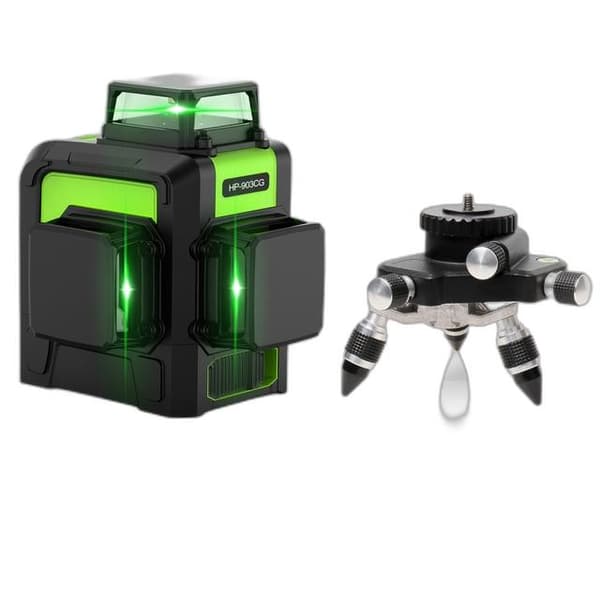 Huepar 12 linjer 3D Laser Niveau Sæt - Osram Grøn Stråle Selvnivellerende 360° med Modtager & Stativ