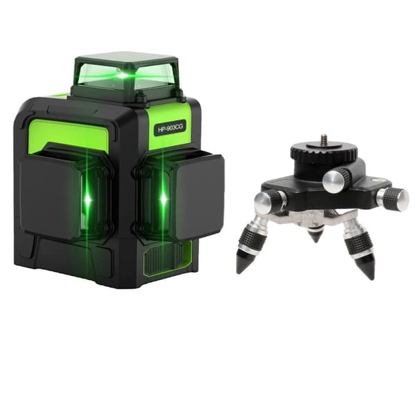 Huepar 12 linjer 3D Laser Niveau Sæt - Osram Grøn Stråle Selvnivellerende 360° med Modtager & Stativ