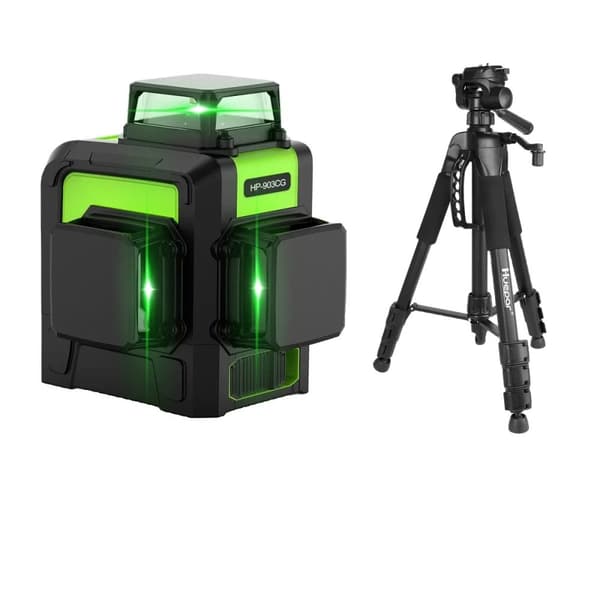 Huepar 12 Linjan 3D Lasertasotyökalu - Osram Vihreä Säde, Itsetasattuva 360° Vastaanottimen & Kolmijalan Kanssa