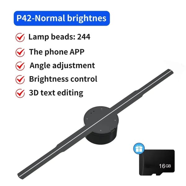 Holografisk Reklame Maskine, 3D Skærm, Justerbar Lysstyrke,42cm Basisudgave, EU STIK