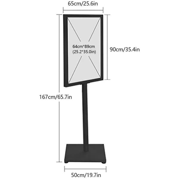 Display-skiltstand, 65 cm x 90 cm ramme størrelse, 167 cm højde, jernmateriale,sort