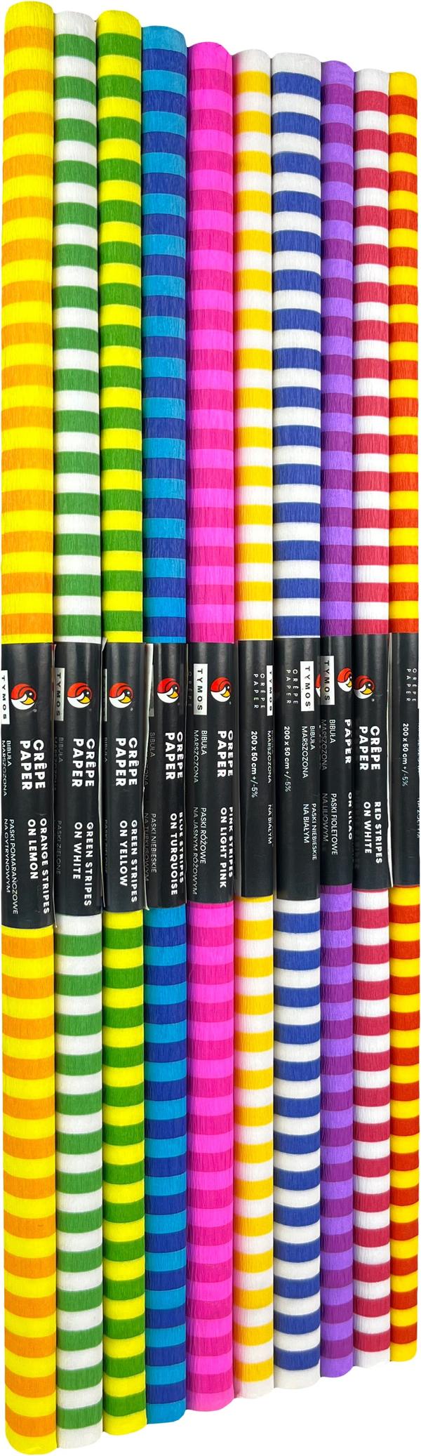 Crepepapir 50x200 sæt med 10 MIX Tymos Stripes