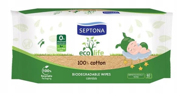 SEPTONA EcoLife ekologiska våtservetter för bebisar 60 stycken