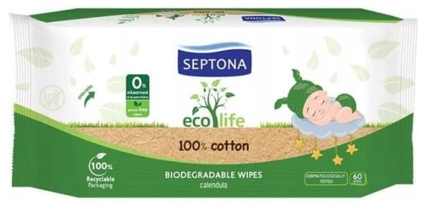 SEPTONA EcoLife ekologiska våtservetter för bebisar 60 stycken