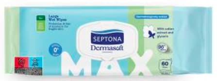 SEPTONA DERMASOFT MAX våtservetter tillverkade av bomull med glycerin 60 våtservetter.