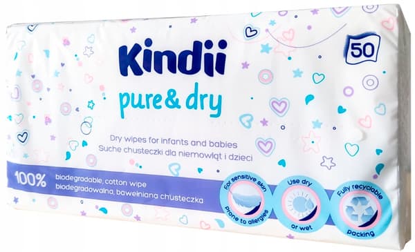 KINDII PURE & DRY torra våtservetter för spädbarn och barn 50 våtservetter