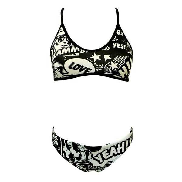 Turbo Tynd Bikini Med Rem Yeah Comic Hvid,Sort 2XL Kvinde