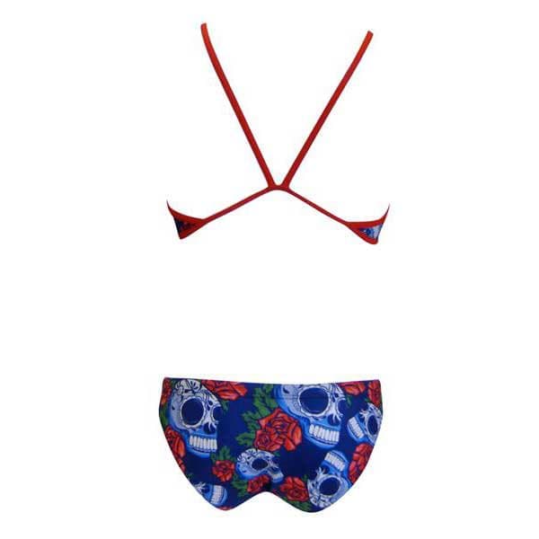 Turbo Tynd Bikini Med Rem Roses&skulls Blå 4XL Kvinde