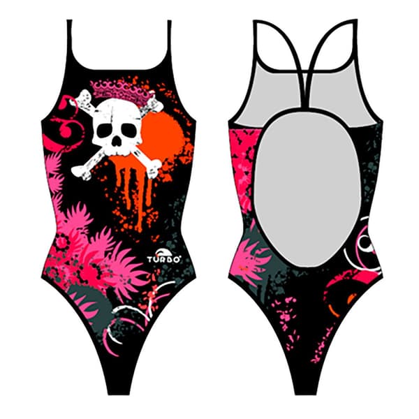 Turbo Badedragt Flowers And Skulls Sort 2XL Kvinde