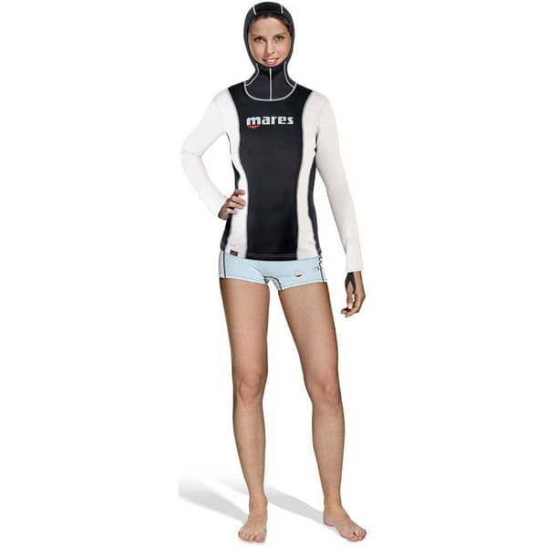 Mares Naisen Hupullinen Pitkähihainen T-paita Fire Skin She Dives 0.5 Mm Valkoinen,Musta M
