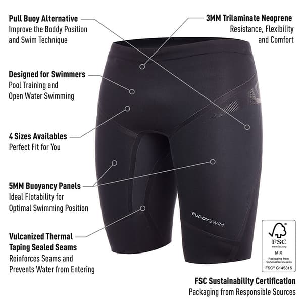 Buddyswim Flytkraft Kort Trilaminate Warmth 5/3 Mm Svart XL