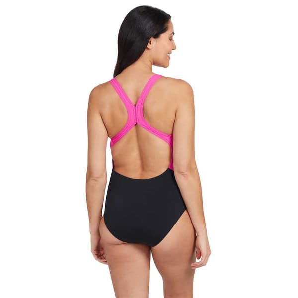 Zoggs Badedragt Eaton Flyback Ecolast+ Sort,Rosa 36 Kvinde