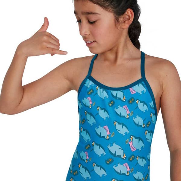 Speedo Badedragt Flipper Phone Allover Vback Blå 13-14 Years Pige