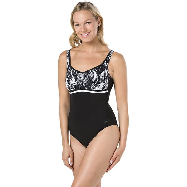 Speedo Badedragt Contourluxe Printed Sort UK 42 Kvinde
