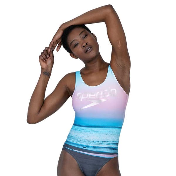 Speedo U-back Badedragt Digital Placement Blå,Rosa UK 30 Kvinde