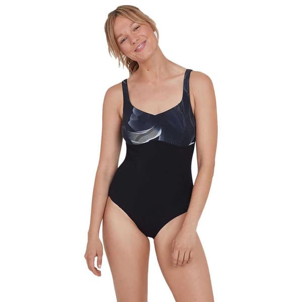 Speedo Badedragt Contourlustre Printed Sort UK 42 Kvinde