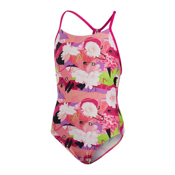Speedo Badedragt Punk Floral Lane Line Back Allover Endurance Rosa 13-14 Years Pige