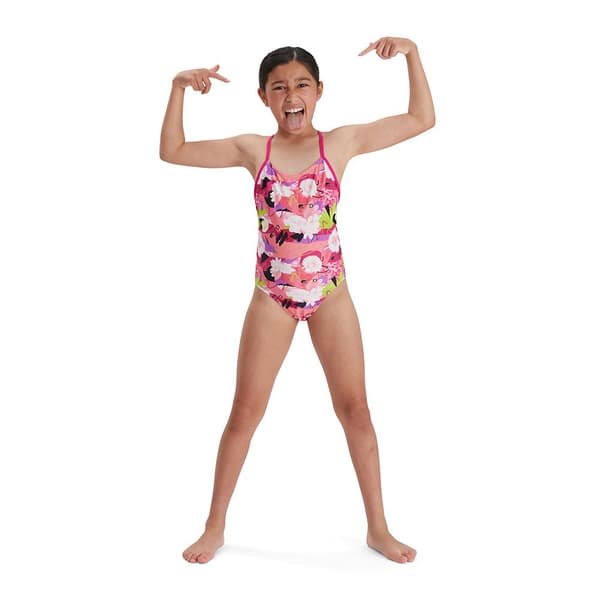 Speedo Badedragt Punk Floral Lane Line Back Allover Endurance Rosa 13-14 Years Pige