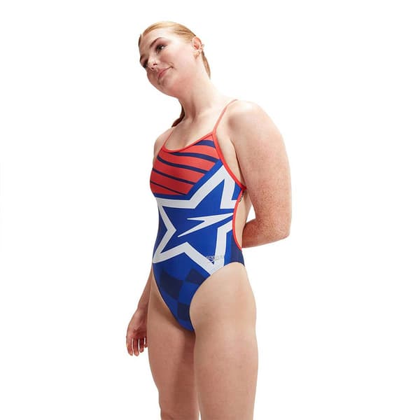 Speedo Badedragt Placement Digital Vback Blå 30 Kvinde