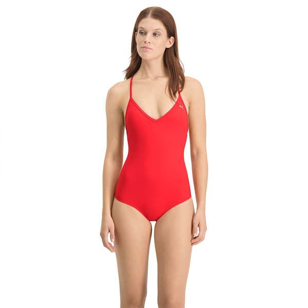 Puma Baddräkt V Neck Röd XS Kvinna