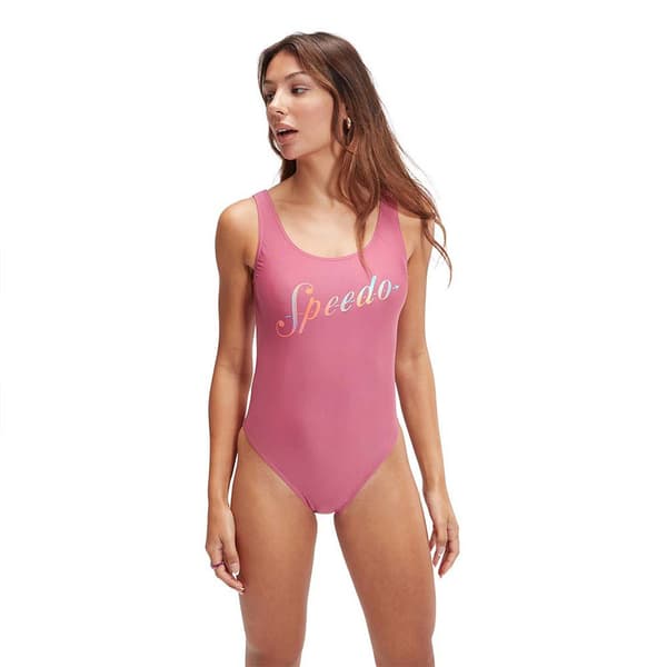 Speedo Badedragt Logo Deep U-back Rosa 38 Kvinde
