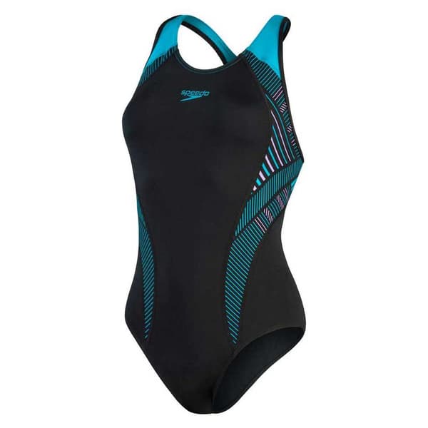 Speedo Placement Laneback Badetøj Blå,Sort UK 32 Kvinde