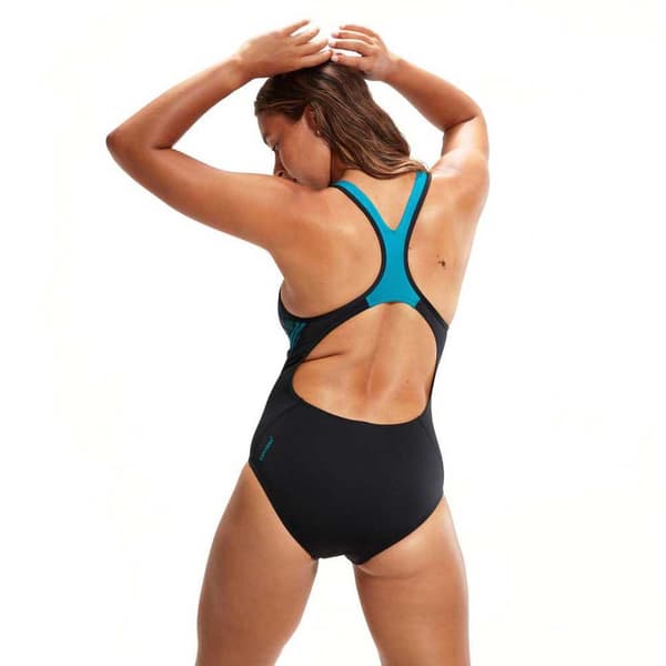 Speedo Placement Laneback Badetøj Blå,Sort UK 32 Kvinde