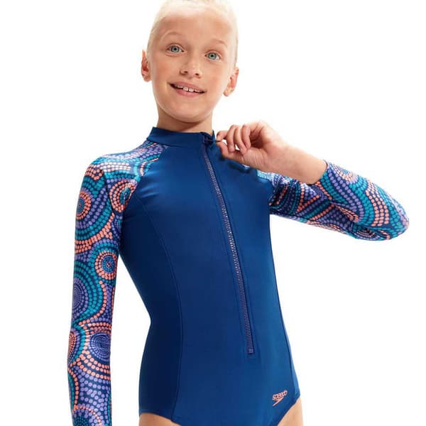 Speedo Juniorbadkläder Med Långa ärmar Blå 9-10 Years Flicka
