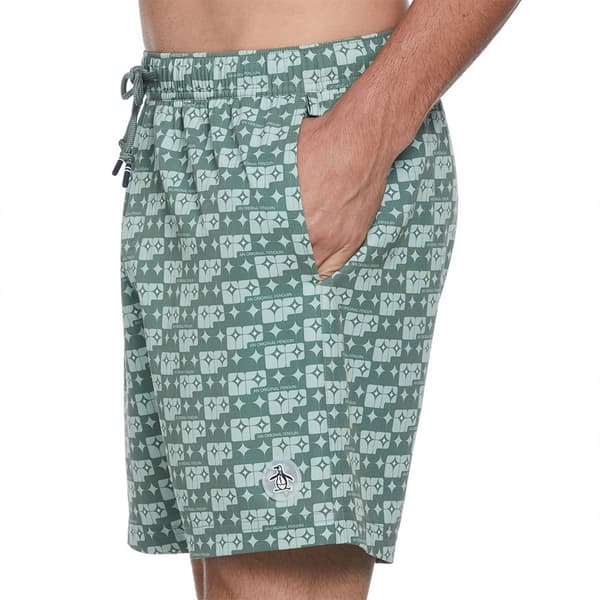 Original Penguin Recycled Polyester Aop Geo Logo Badeshorts Boxer Grøn M Mand